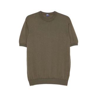 Fedeli T-Shirts, male, Green, Size: 5XL Ribbed-Hem Crew Neck T-Shirt