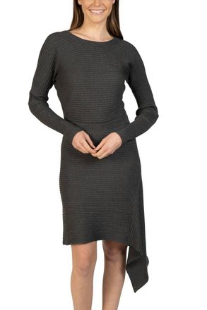 Love Token Asymmetrical Knit Sweater Dress In Charcoal