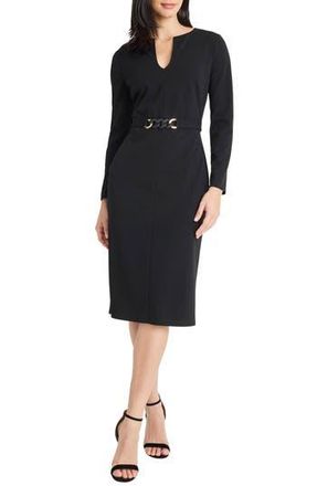 Maggy London Belted Long Sleeve Sheath Dress in Black at Nordstrom Rack, Size 6
