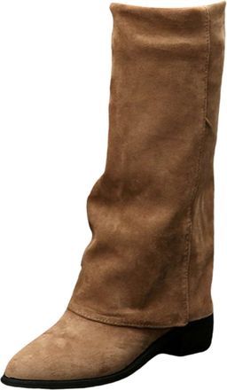 Generic Mid Calf Boots For Women Uk Fall Shoes For Women Low Heeled Slim Fit Denim Boot Fashionable Versatile Y2K Hot Girl Boot Puffy Legged Shoes Minimalist 