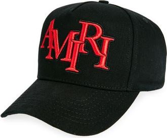 Amiri Staggered Logo Cotton Canvas Baseball Cap in Black Red at Nordstrom
