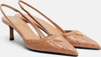 Prada Woven leather slingback pumps