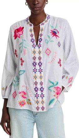 Johnny Was Womens Johnny Was Paris Effortless Top White Embroidered Blouse RED1330