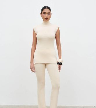 Pretty Lavish Pantaloni in maglia color crema in coordinato-Bianco