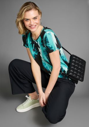 Laura Scott T-Shirt LAURA SCOTT, Damen, Gr. 32/34, blau (petrol, gemustert), Jersey, Obermaterial: 95% Viskose, 5% Elasthan, bedruckt, gemustert, figurumspielend 