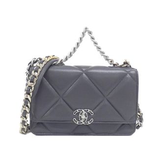 Chanel Gray Leather Chain/Shoulder Wallet (Pre-Owned)