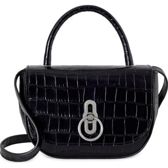 Mulberry Small Amberley Croc Embossed Patent Leather Top Handle Bag in Black at Nordstrom