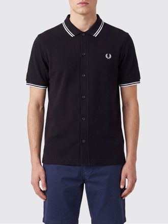Fred Perry Polo in cotone con colletto a righe e logo a contrasto ricamato