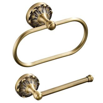 OEM Juego De 2 Portarrollos De Papel Higi&eacute;nico De Lat&oacute;n, 21 Cm - Acabado En Cobre Dorado - Con Anilla Para Toallas - Soporte De Pared De Lat&oacute;n Antiguo