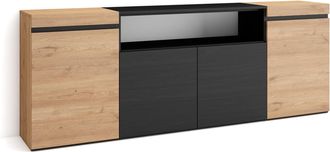 Skraut Home Aparadores Para Sal&oacute;n, Gran Capacidad De Almacenaje, 200x75x35cm, 4 Puertas, Armario, Zapatero, Estilo Moderno, Roble Y Negro - Skraut Home
