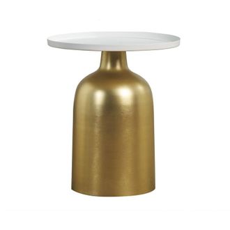 Miliboo Miliboo - Mesa Auxiliar De Dise&ntilde;o Redondo De Metal Dorado Con Tablero Blanco Mate Ramses