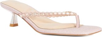 Dune London Womens Ladies Mexicos - Embellished Kitten Heel Toe Post Sandals - Rose Gold Fabric - Size UK 6
