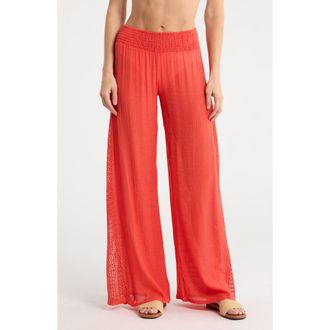 Elan Crochet Panel Cover-Up Pants in Guava at Nordstrom Rack, Size Medium