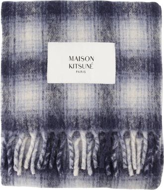 Maison Kitsun&eacute; Alpaca Ruitensjaal - Heren - Accessoires - Blauw - Maat: ONE Size Polyamide