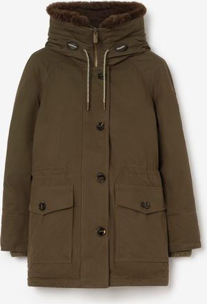 Burberry Shearling Trim Gabardine Parka