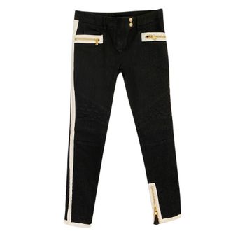 Balmain monochrome black denim biker jeans Size M