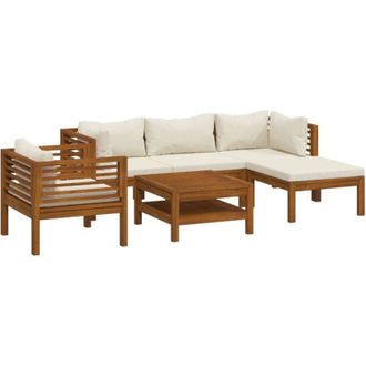 vidaXL Muebles De Jard&iacute;n 6 Pzas Cojines Crema Madera Maciza De Acacia Vidaxl