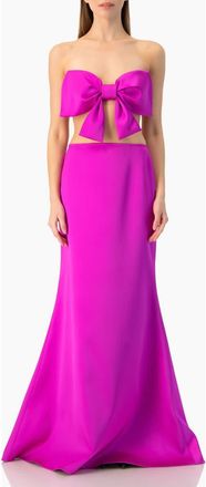 Ivonne Strapless Bow-Front Crop -Top Gown in Satin in Magenta at Nordstrom, Size 10