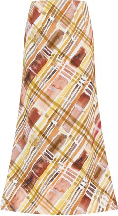 Rosie Assoulin abstract-pattern midi skirt - women - Polyester/Elastane/Viscose - 10 - Yellow