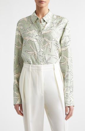 Altuzarra Chika Bird Print Silk Button-Up Shirt in 378398 Desert Sage Bird at Nordstrom, Size 10 Us