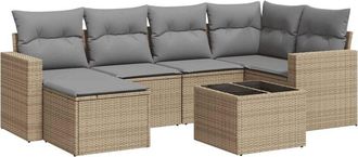 vidaXL Vidaxl - Set Sof&aacute;s De Jard&iacute;n 7 Piezas Y Cojines Rat&aacute;n Sint&eacute;tico Beige