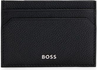 BOSS Brass money clip with card holder in grained leather