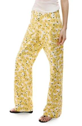 Mango Floral Straight Leg Jeans in Yellow at Nordstrom, Size 12