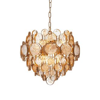 Loops Antique Gold Ornate Chandelier - Clear & Amber Glass Detailling - Dimmable