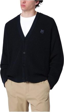 Maison Kitsun&eacute; Fox Head Cardigan - Heren - Vesten - Blauw - 2XL - Katoen - Truien & Vesten