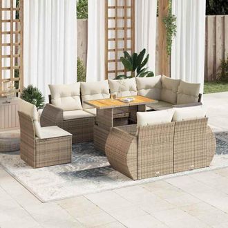 vidaXL Set De Sof&aacute;s De Jard&iacute;n Con Cojines 9 Pzas Rat&aacute;n Sint&eacute;tico Beige Vidaxl