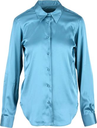 Deuxieme Shirt Blue Pleat Detail Stretch Viscose-Blend Shirt