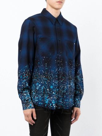 Amiri Crystal Painter Flannel Button Down Shirt In Navy Black