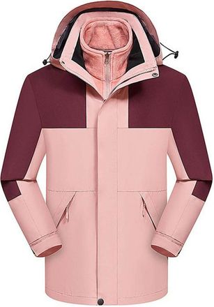 Generic Rain Jacket Women Plus Size Waterproof Coat Womens Zip Up Outwear 3 in 1 Windbreaker Outdoor Raincoat Hooded Winter Jacket For Women Uk Zipper Pockets