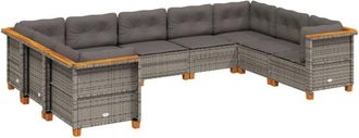 vidaXL Set De Muebles De Jard&iacute;n 9 Pzas Y Cojines Rat&aacute;n Sint&eacute;tico Gris Vidaxl