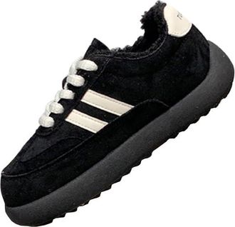 Generic Women winter cotton snow boots with thick fleece warm and antifreeze snow boots (black,5.5)