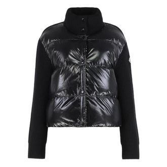 Moncler Down Jackets, female, Black, Size: L Cardigan with padded front panel
