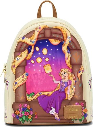 Hot Topic Loungefly Disney Tangled Rapunzel Lantern Window Mini Backpack BROWN NONE, Brown, One Size