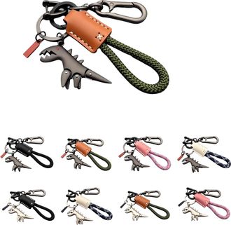 Generic Aluminum Alloy Dinosaur Keychain, Dinosaur Charm Paired with Suede Leather Bracelet for Backpack Keys (Green)