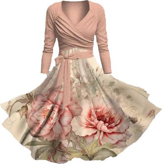 Generic Dresses for Women UK Ladys Autumn and Winter Skirt Floral Floral Print Long Sleeved Suspender Dress Loose Plus Size Suit Body Stocking Dress Women Sex