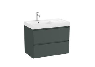 Roca Roca - Pack Unik Mueble De 2 Cajones + Lavabo Ona Color: Verde Mate - Posici&oacute;n Del Lavabo: Izquierda
