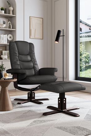H&O Direct Luxury Swivel Recliner Set with Footstool in Black