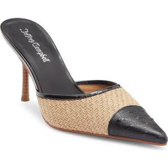 Jeffrey Campbell Parse Pointed Cap Toe Mule in Tan Jute Black Ostrich at Nordstrom, Size 7.5
