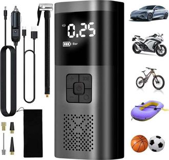 Elle Inflador De Neum&aacute;ticos Para Coche, Compresor De Aire Port&aacute;til De 6000 Mah, Inflador De Neum&aacute;ticos Inal&aacute;mbrico De 150 Psi Con Pantalla Lcd Digital, Bom