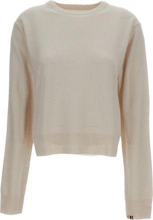 Extreme Cashmere Milk White Cashmere Crew Neck Sweater with Ribbed Detailing