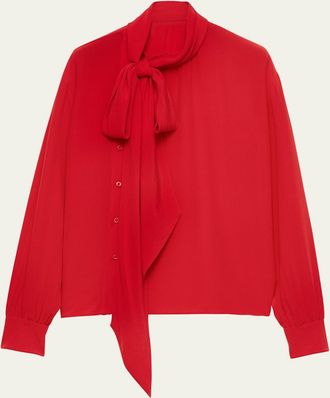 Prada Marocaine Offset Button Silk Top with Scarf