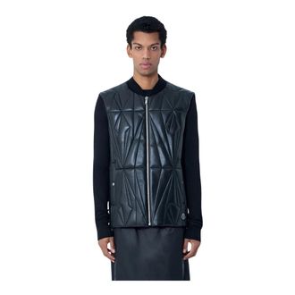 Moncler Geocamo Flight Leather Hooded Gilet - male - Moncler - Waistcoats - Black - S - Jackets