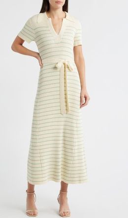 ZOE AND CLAIRE Stripe Ribbed Polo Sweater Dress in Ivory/Mint at Nordstrom, Size X-Large