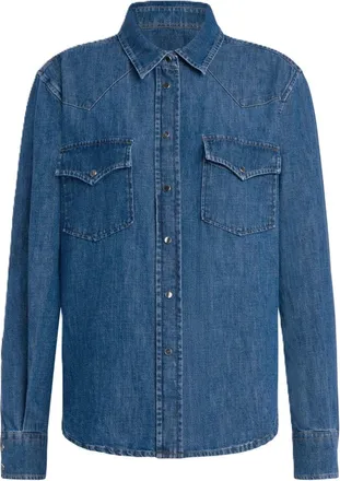 Dondup Medium Blue Wash Denim Shirt with Button-Down Front
