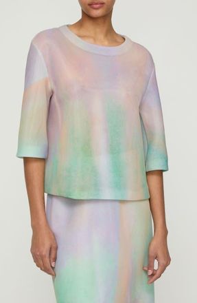 Lafayette 148 New York Aurora Print Neoprene T-Shirt in Aurora Green Multi at Nordstrom, Size X-Small