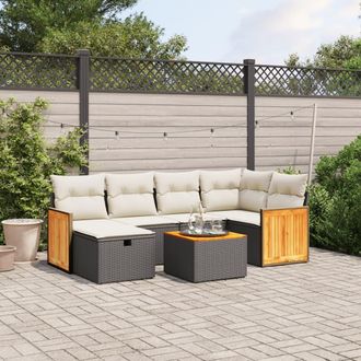vidaXL Vidaxl - Set De Comedor De Jard&iacute;n 7 Pzas Y Cojines Rat&aacute;n Sint&eacute;tico Negro